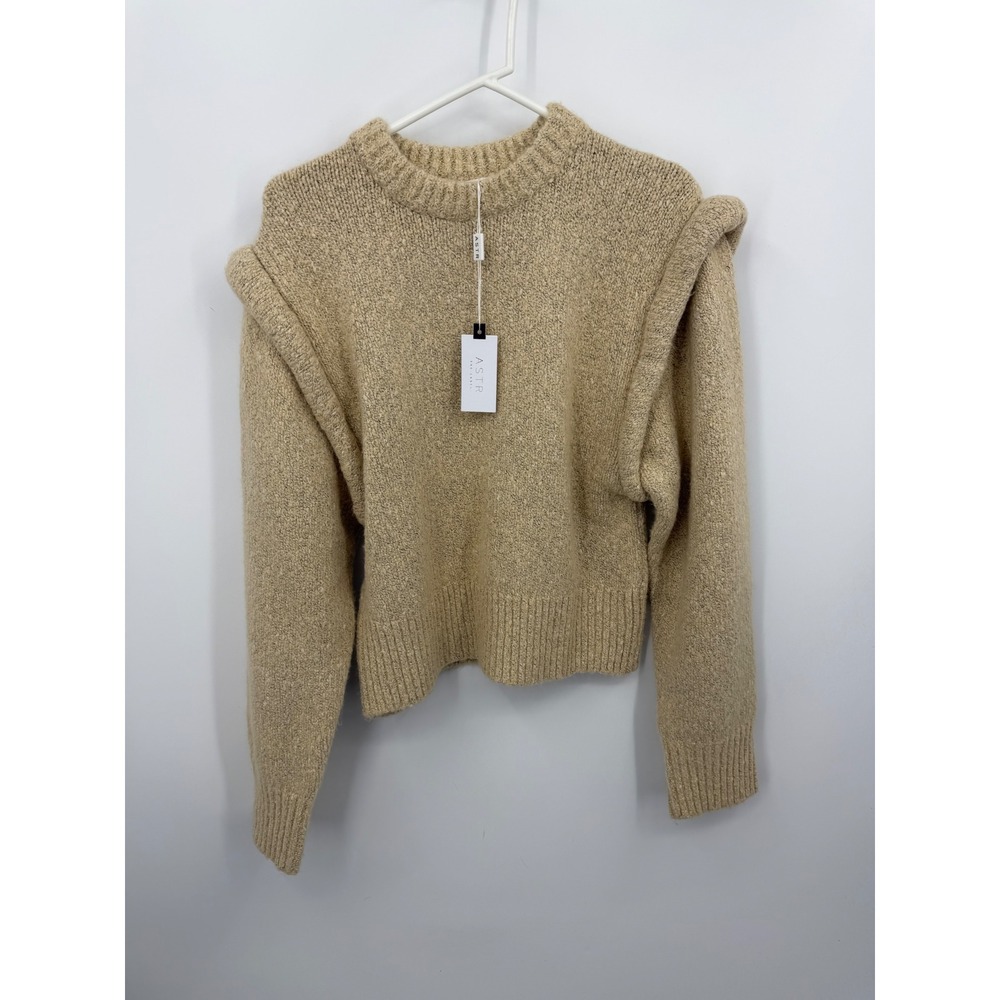 ASTR The Label Luciana Sweater sz XL Taupe Marled Layered Strong Shoulder Knit